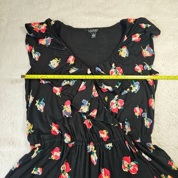 Lauren Ralph Lauren M black label floral ruffle trim elastic waist soft top Boho - Picture 5 of 15
